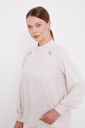 بلوز بژ زنانه ساده Levidor - کد 887633490