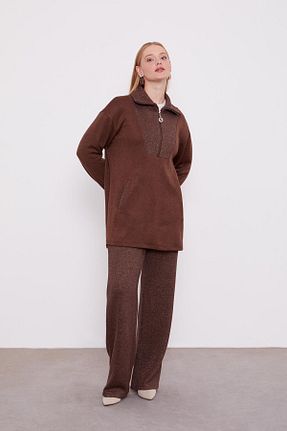 ست بالاتنه و پائین تنه حجاب قهوه ای زنانه اورسایز Levidor - کد 887642870
