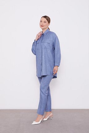 ست بالاتنه و پائین تنه حجاب آبی زنانه اورسایز Levidor - کد 887643050
