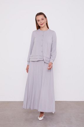 ست بالاتنه و پائین تنه حجاب طوسی زنانه اورسایز Levidor - کد 887636384