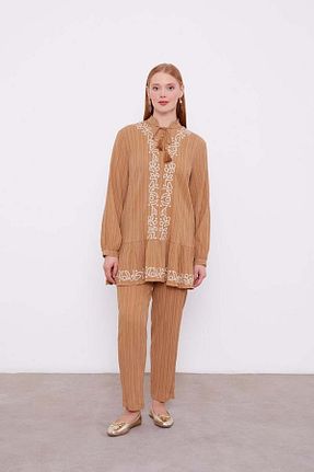 ست بالاتنه و پائین تنه حجاب قهوه ای زنانه رگولار Levidor - کد 887637212