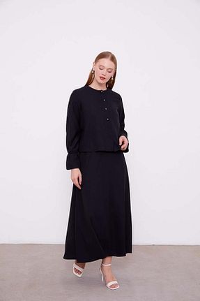 ست بالاتنه و پائین تنه حجاب مشکی اورسایز Levidor - کد 887636251