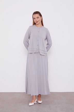 ست بالاتنه و پائین تنه حجاب طوسی زنانه اورسایز Levidor - کد 887636384