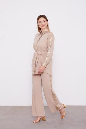 ست بالاتنه و پائین تنه حجاب بژ زنانه اورسایز Levidor - کد 887641812