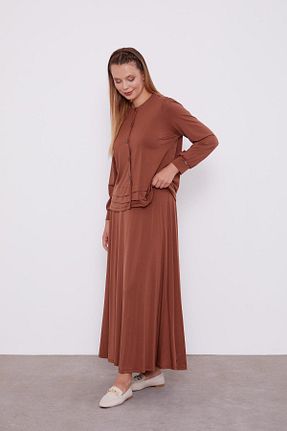 ست بالاتنه و پائین تنه حجاب قهوه ای زنانه اورسایز Levidor - کد 887636362