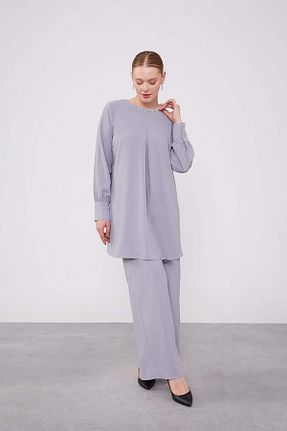 ست بالاتنه و پائین تنه حجاب طوسی زنانه رگولار Levidor - کد 887636777