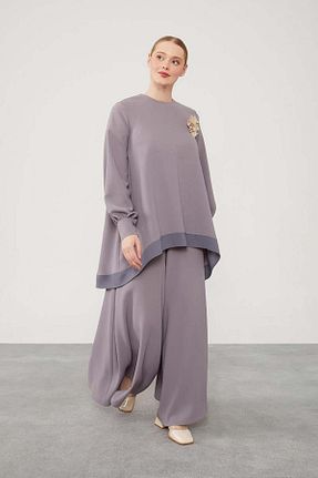 ست بالاتنه و پائین تنه حجاب طوسی زنانه اورسایز Levidor - کد 887637138