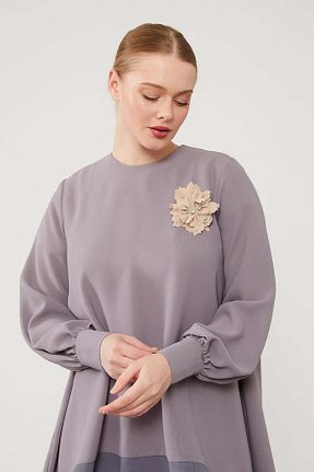 ست بالاتنه و پائین تنه حجاب طوسی زنانه اورسایز Levidor - کد 887637138