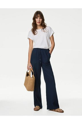 شلوار سرمه ای زنانه کتان Marks & Spencer - کد 825417731