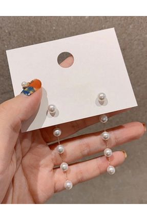 گوشواره جواهر طلائی مروارید monalisatoka - کد 887689915