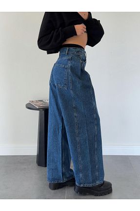 شلوار جین آبی زنانه پاچه گشاد OYKUWEAR - کد 887691498
