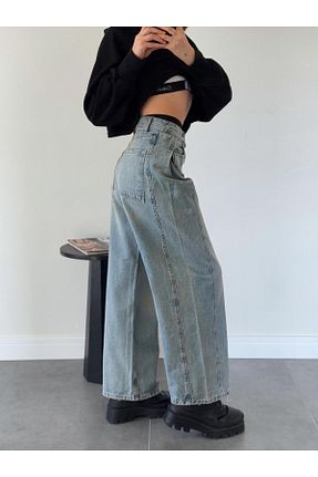 شلوار جین آبی زنانه پاچه گشاد OYKUWEAR - کد 887691458