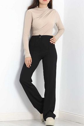 شلوار پارچه ای مشکی زنانه بلند FEVİLLE - کد 887695805