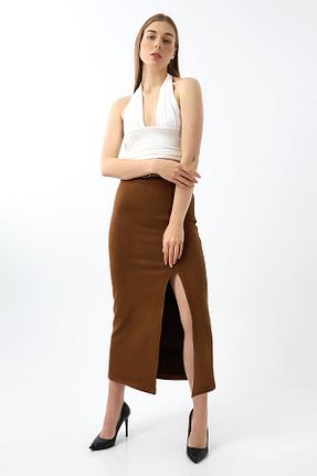 دامن قهوه ای زنانه چرم مصنوعی Winmoda34 - کد 887699494