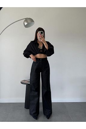 شلوار جین مشکی زنانه پاچه گشاد OYKUWEAR - کد 887713414