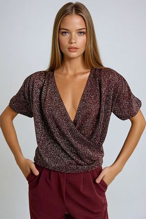 بلوز زرشکی زنانه رگولار VAGGON - کد 887758630