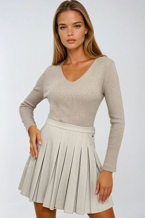 بلوز بژ زنانه ساده VAGGON - کد 887758740