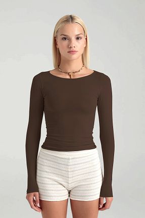 بلوز قهوه ای زنانه ساده SHEISMONO - کد 887846325