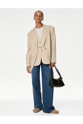 کت بلیزر بژ زنانه پلی استر - الاستین Marks & Spencer - کد 887876361