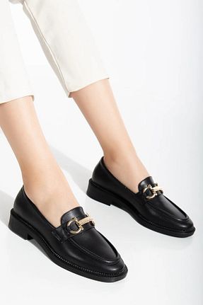 کفش لوفر مشکی زنانه چرم مصنوعی SH SİLVER MODA - کد 853372963