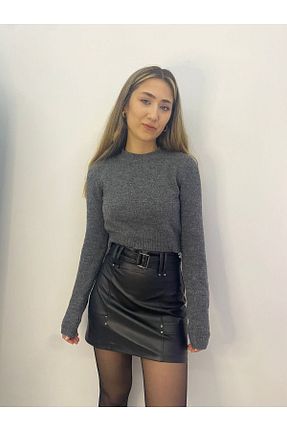 دامن مشکی زنانه چرم مصنوعی Butik - کد 887895503