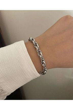 دستبند استیل (فولاد) طوسی زنانه استیل (فولاد) mehbek - کد 887905343