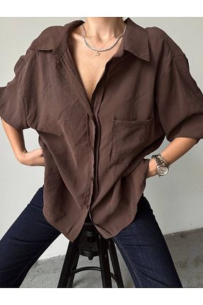 پیراهن قهوه ای زنانه اورسایز AÈC PRIVÈ - کد 887901103