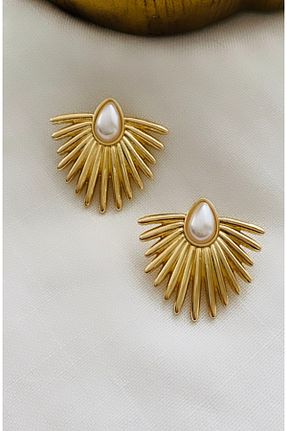 گوشواره جواهر زرد مروارید VNS Accessories - کد 887935270
