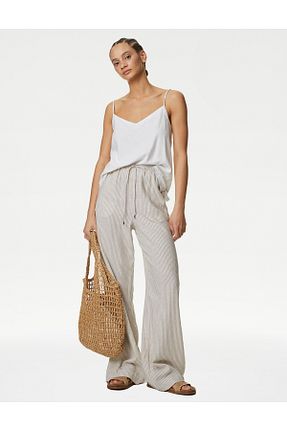 شلوار بژ زنانه کتان Marks & Spencer - کد 835522237