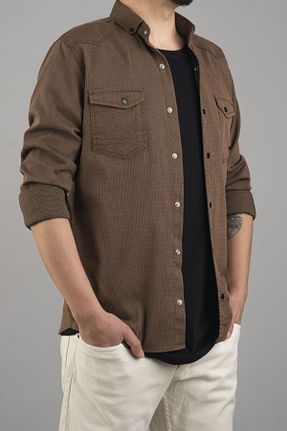 پیراهن قهوه ای مردانه تنگ bombe - کد 887968367