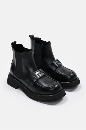 بوت / نیم بوت مشکی زنانه چرم خالص NILUFARR - کد 888143606
