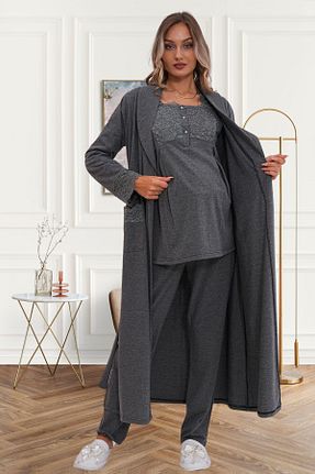 ست لباس راحتی بارداری طوسی زنانه %100 پنبه By Mecit Pijama - کد 888595412