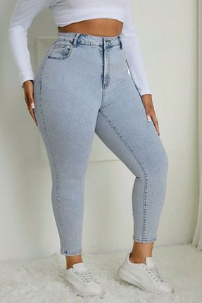 شلوار جین سایز بزرگ آبی زنانه پاچه تنگ CEDY DENIM - کد 111856823