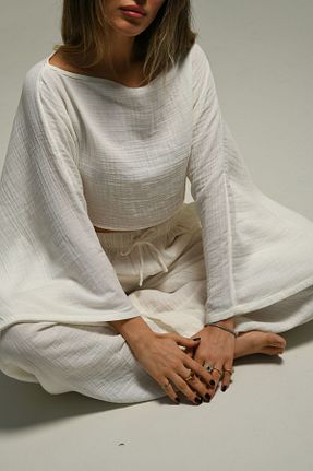 بلوز سفید زنانه ساده Tfifty - کد 858368249