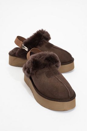 دمپائی قهوه ای زنانه چرم خالص luvishoes - کد 888667213