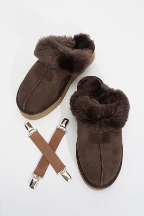 دمپائی قهوه ای زنانه چرم خالص luvishoes - کد 888667213