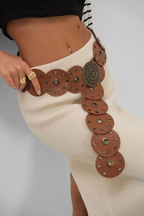 کمربند قهوه ای زنانه چرم مصنوعی WOMAN VISION - کد 888336679