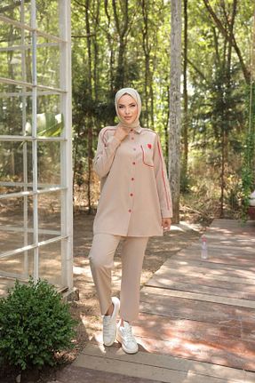 ست بالاتنه و پائین تنه حجاب بژ زنانه Fitted Yaren - کد 888592362