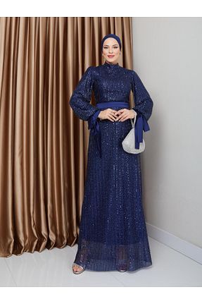 لباس مجلسی حجاب سرمه ای زنانه یقه ایستاده Olcay - کد 876009957
