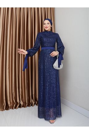 لباس مجلسی حجاب سرمه ای زنانه یقه ایستاده Olcay - کد 876009957