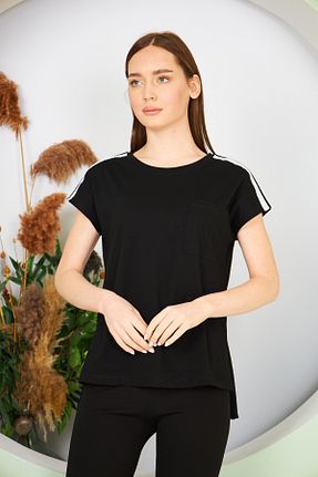 تیشرت مشکی زنانه گشاد Dİ GİYİM - کد 888375485