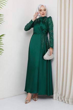 لباس مجلسی حجاب سبز زنانه پلی استر Olcay - کد 823101409