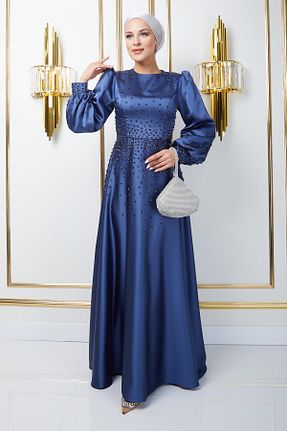 لباس مجلسی حجاب آبی زنانه یقه دوچرخه Olcay - کد 824470030