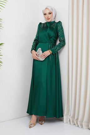 لباس مجلسی حجاب سبز زنانه پلی استر Olcay - کد 823101409