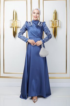 لباس مجلسی حجاب سرمه ای زنانه یقه دوچرخه Olcay - کد 855591323