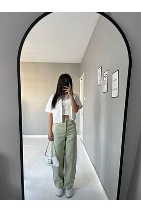 شلوار جین سبز زنانه پاچه پهن ZEGE MODA - کد 888490718