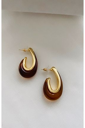 گوشواره جواهر قهوه ای برنجی VNS Accessories - کد 888505683