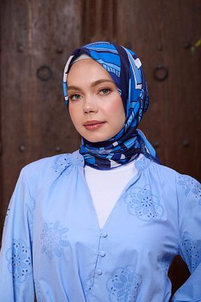 روسری آبی پنبه پلی استر İpekhan - کد 850312482