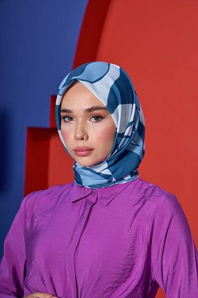 روسری آبی پنبه پلی استر İpekhan - کد 850317138