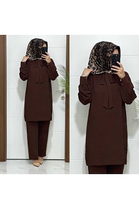 ست بالاتنه و پائین تنه حجاب قهوه ای زنانه Blazer modasura - کد 852792516